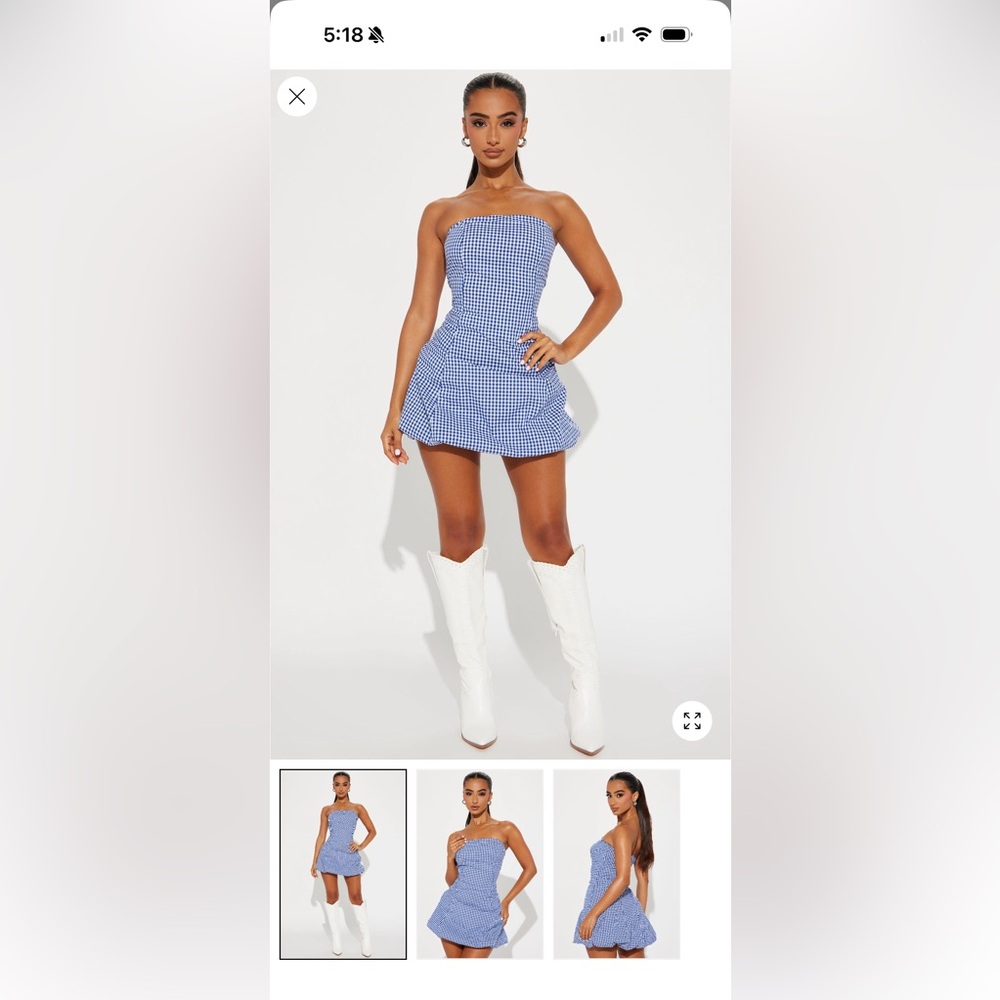 Fashion Nova Blue White Gingham Midi Dress